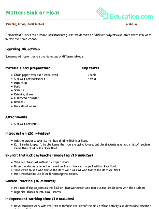 Matter: Sink or Float