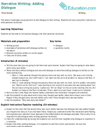 Narrative Writing Adding Dialogue Lesson Plan Education Com