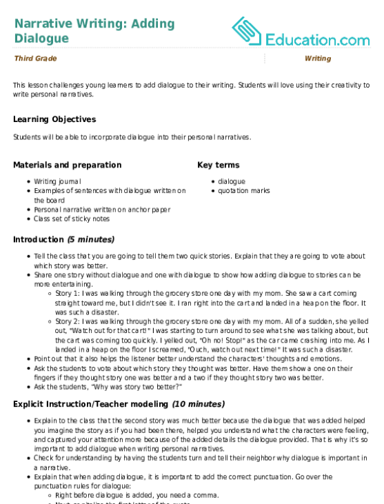 Narrative Writing: Adding Dialogue