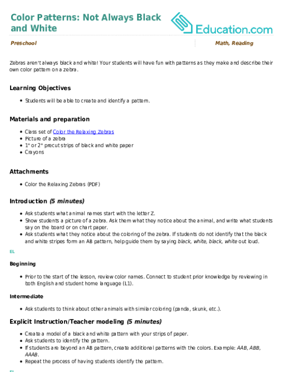 Color Patterns: Not Always Black and White