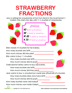 Fraction Word Problems: Strawberry Stand