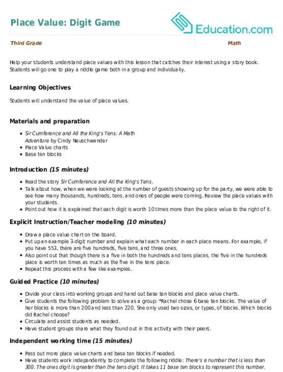 Place Value: Digit Game