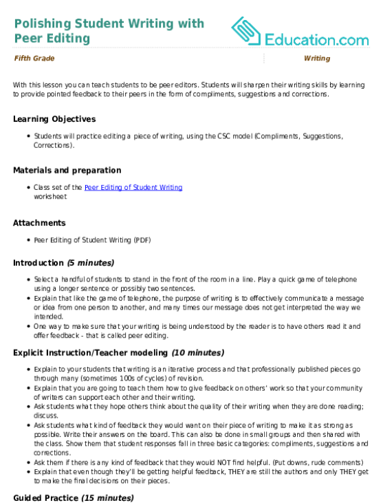 Polishing Student Writing with Peer Editing