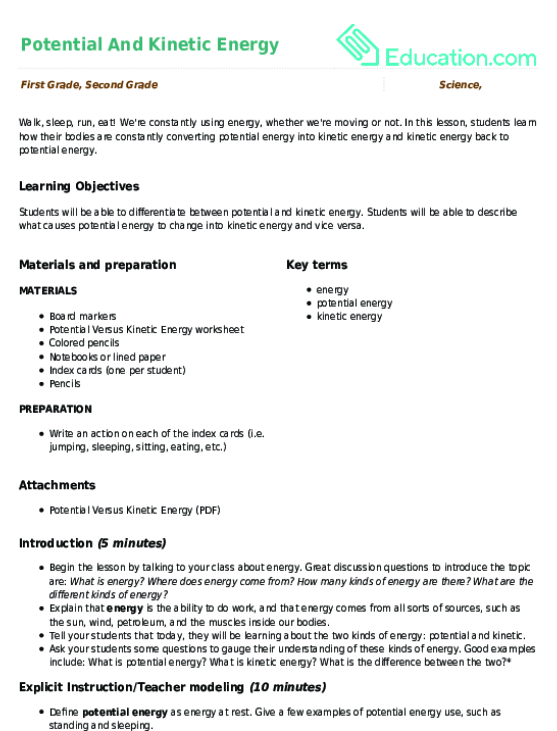 Potential And Kinetic Energy