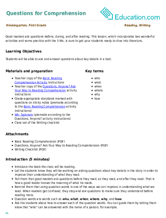 Questions for Comprehension