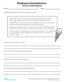 Reading Comprehension:  The Ice Cream Disaster