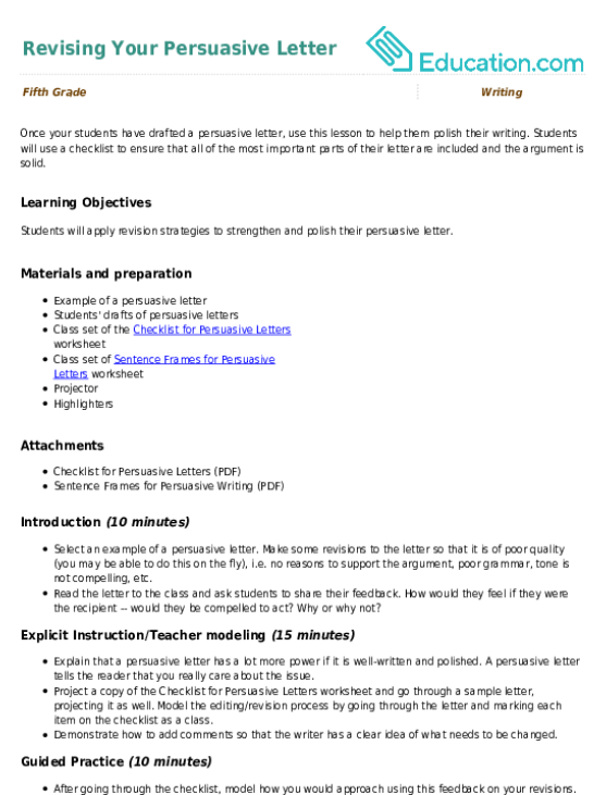 Revising Your Persuasive Letter