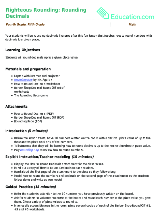 Righteous Rounding: Rounding Decimals