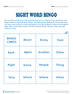 Sight Word Bingo