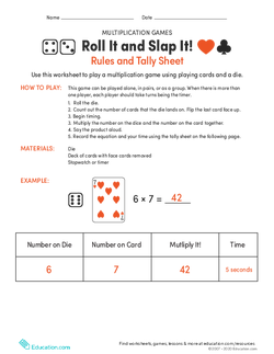Roll It and Slap It! Multiplication Game and Tally Sheet