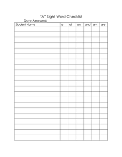 A Sight Words Assessment Checklist