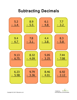 Decimal Subtraction Practice #1