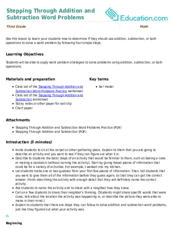 Stepping Through Addition and Subtraction Word Problems