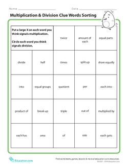 Multiplication & Division Clue Words Sorting