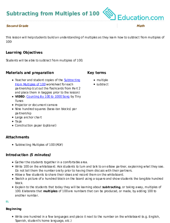 Subtracting from Multiples of 100