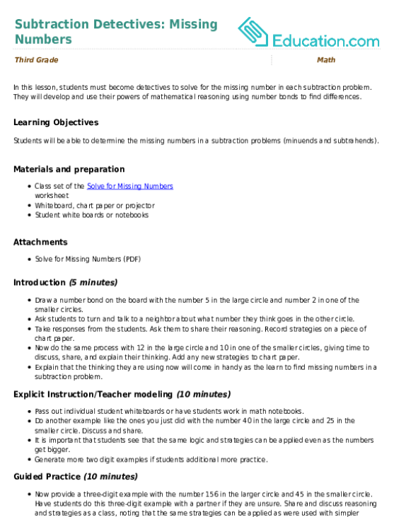 Subtraction Detectives: Missing Numbers