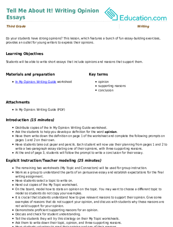 Tell Me About It! Writing Opinion Essays