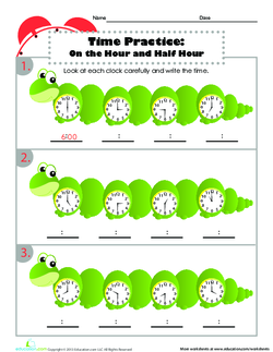 Time Practice:  On the Hour and Half Hour