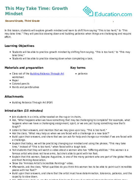 This May Take Time: Growth Mindset