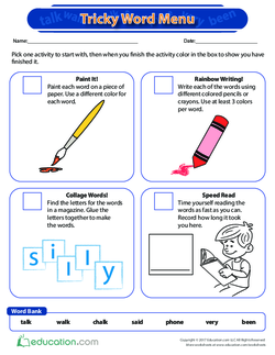 Tricky Word Menu