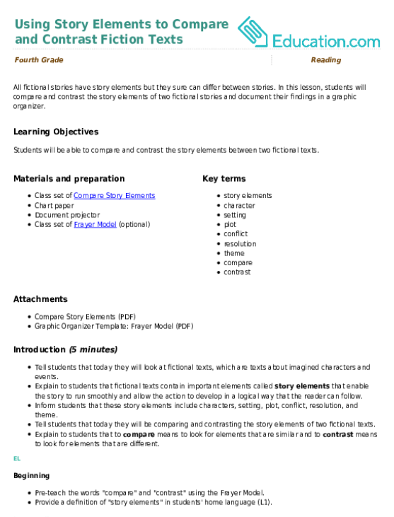 Using Story Elements to Compare and Contrast Fiction Texts