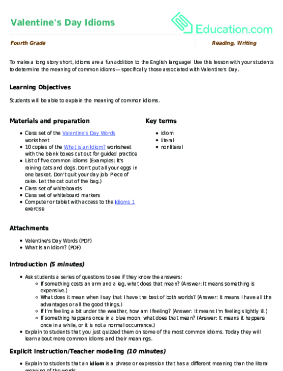 Valentine's Day Idioms