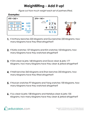 Weightlifting Addition Word Problems