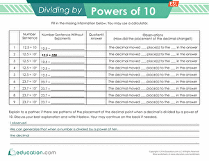Powers of 10: Division (ESL Version)