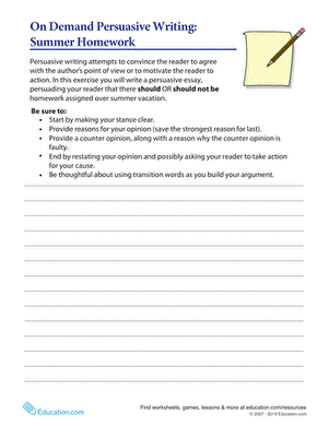 On Demand Persuasive Writing: Summer Homework