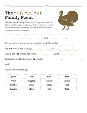 The -er, -ir, -ur Family Poem