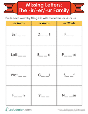 Find the Missing -er, -ir-, ur Letters