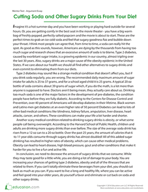 Argument Essay Mentor Text: Sugary Drinks
