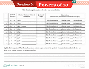 Dividing by Powers of 10: ESL Version