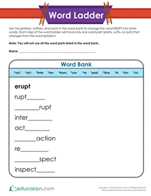 Prefixes, Suffixes and Roots Word Ladder