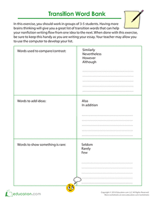 Transition Word Bank
