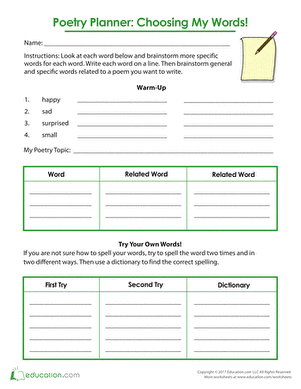 Poetry Planner: Choosing My Words