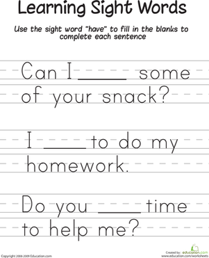 Learning Sight Words: