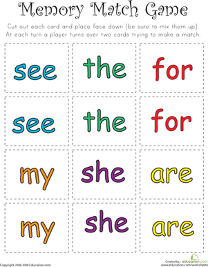 Sight Word Memory Match III