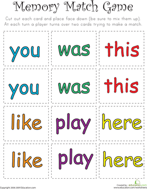 Sight Word Memory Match IV