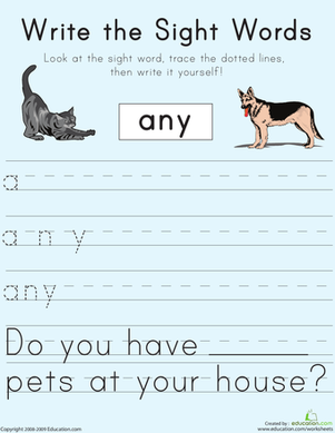Write the Sight Words: 'Any'