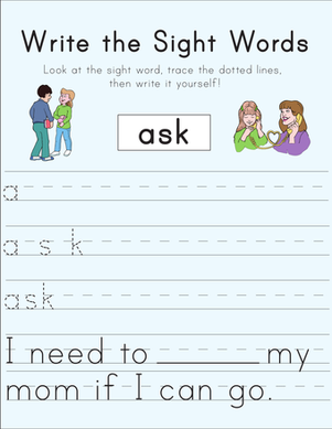 Write the Sight Words: "Ask"