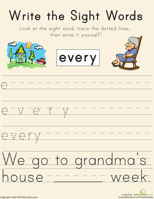 Write the Sight Words: "Every"