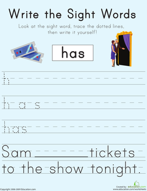 Write the Sight Words: "Has"