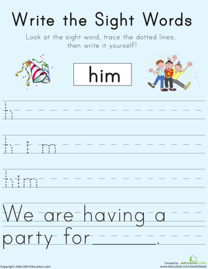 Write the Sight Words: "Him"