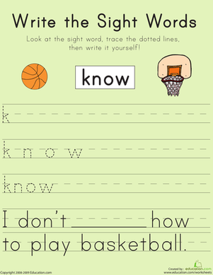 Write the Sight Words: 'Know'