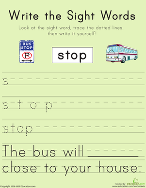 Write the Sight Words: "Stop"