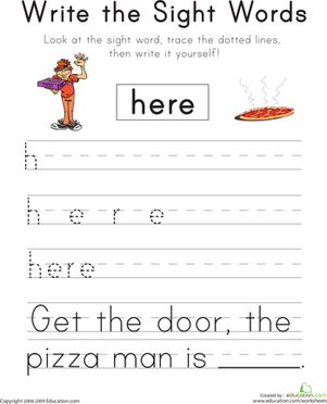 Write the Sight Words: "Here"