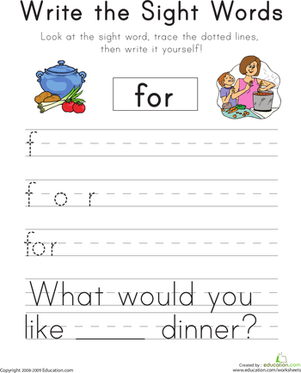 Write the Sight Words: "For"