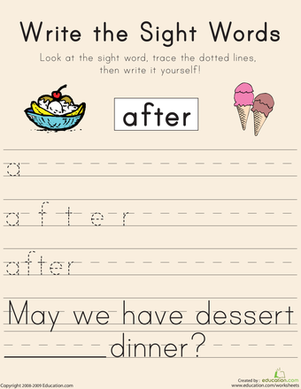 Writing Sight Words: :"After"
