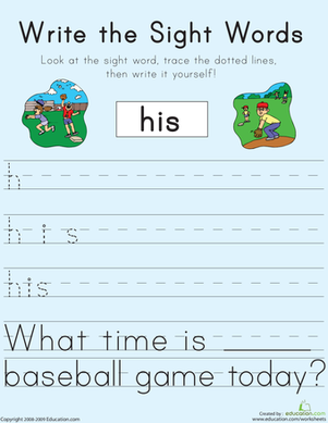 Write the Sight Words: "His"